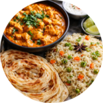 BUTTER CHICKEN (16oz),1 LACHA PARATHA & PULAO (16oz)