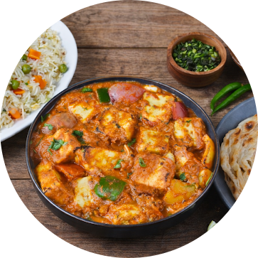 BUTTER VEG & PANERR (16oz),1 LACHA PARATHA & PULAO (16oz)